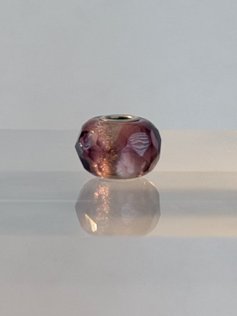 Trollbeads Faceted Purple Mauve Glass Bead with Sterling Core